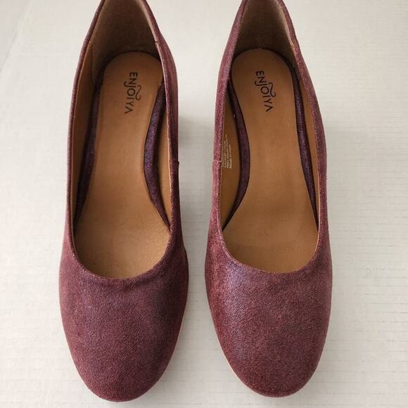 ENJOIYA Eleganza Maroon Block Heel Pointed Toe Pumps Heels Career Office Shoes - Picture 3 of 10